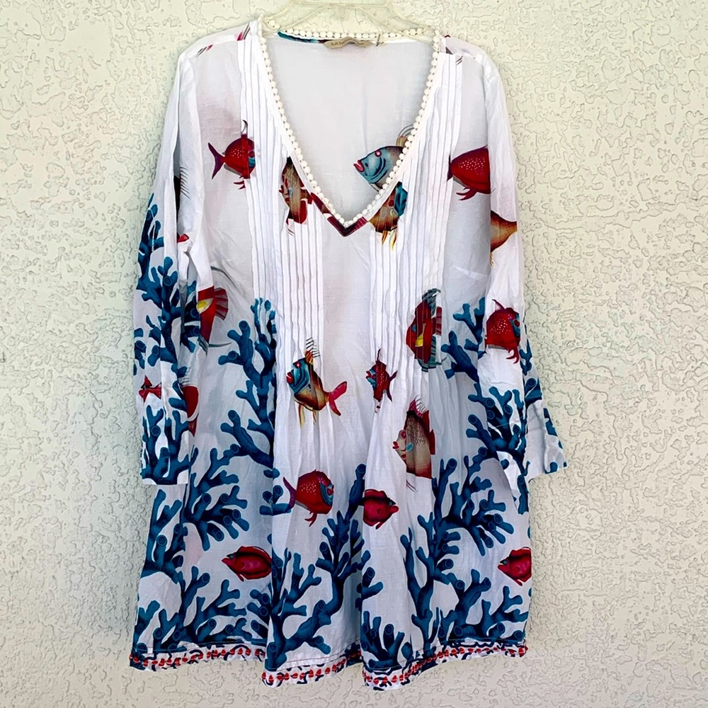 Soft Surroundings lightweight coastal tunic long sleeves size MP
